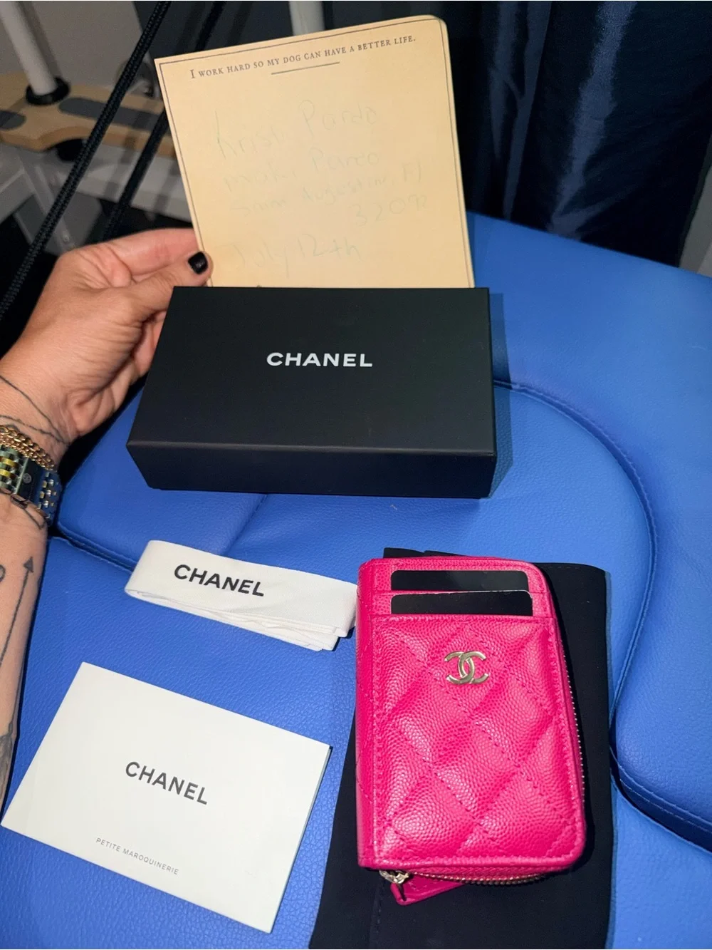 CHANEL Hot Pink Quilted Zip Card Holder